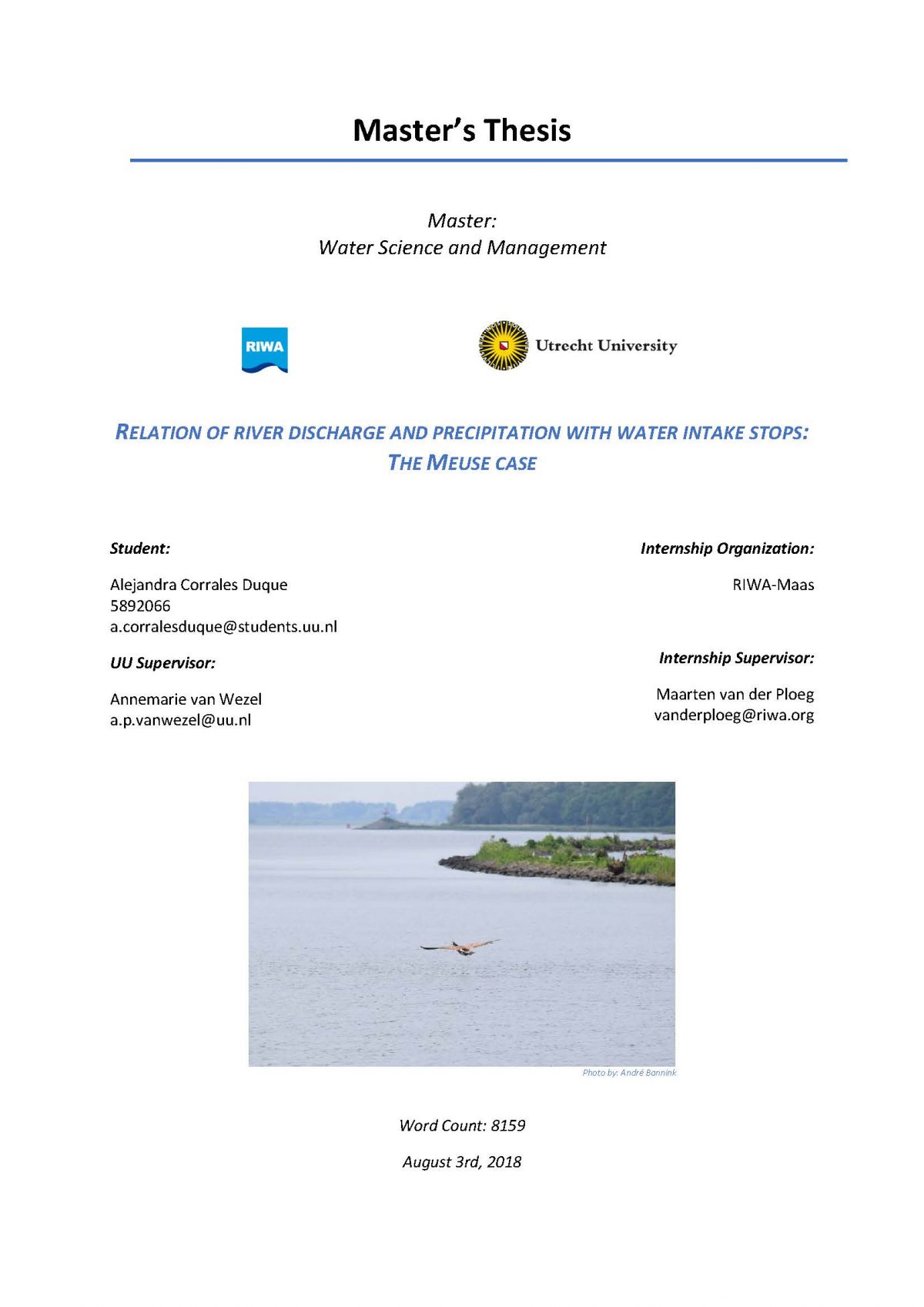 Relation of river discharge and precipitation with water intake stops: the Meuse case